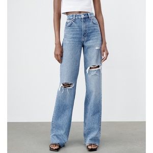 Zara Ripped Wide Leg Jeans